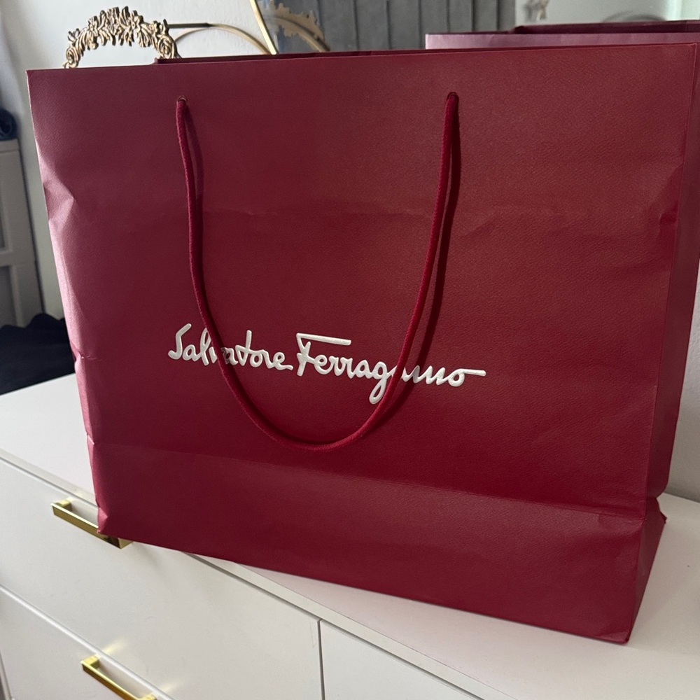 Salvatore Ferragamo Burgundy Tote Shopping Bag
